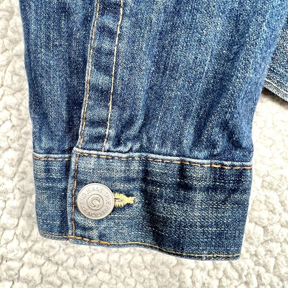 True Religion Denim Trucker Jacket Jimmy Women's Medium Distressed Y2K - Picture 11 of 14